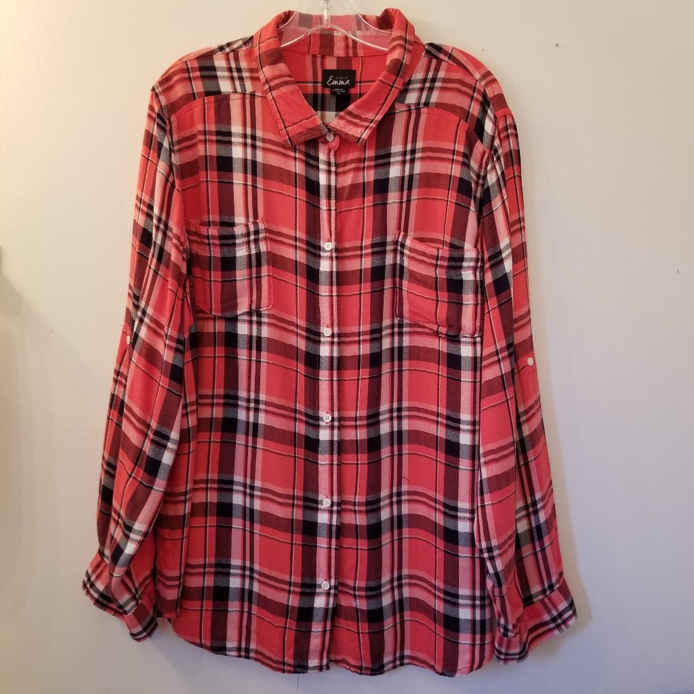SIMPLY EMMA Plus Size Plaid Top